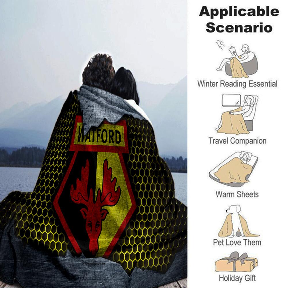 Watford Wappen Design Flanelldecke, Weiches Polyester, Modernes Design, Ganzjahres für Camping, Reisen, Geschenke für Feiertage oder Geburtstage