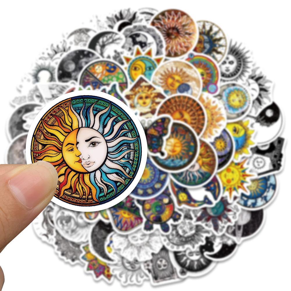 64Pcs Cool Gothic Cartoon Witch Moon Sun Stickers Aesthetic Art Decals Scrapbook Laptop Guitar Phone Graffiti Sticker Kids