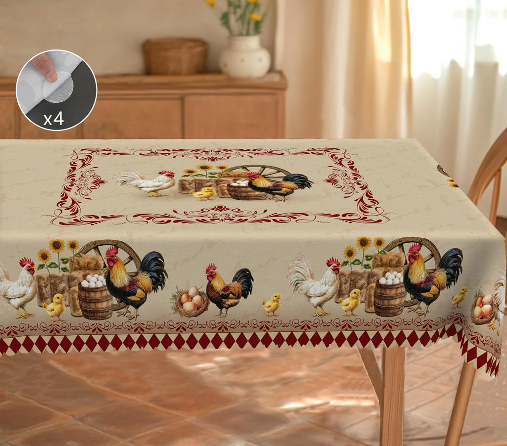 1 Stück Retro Bauernhaus Runde und Rechteckige Tischdecken, Verschiedene Größen, Hahn, Blumenmuster, Ostern, Frühling und Sommer, Tischdecken für Kitc