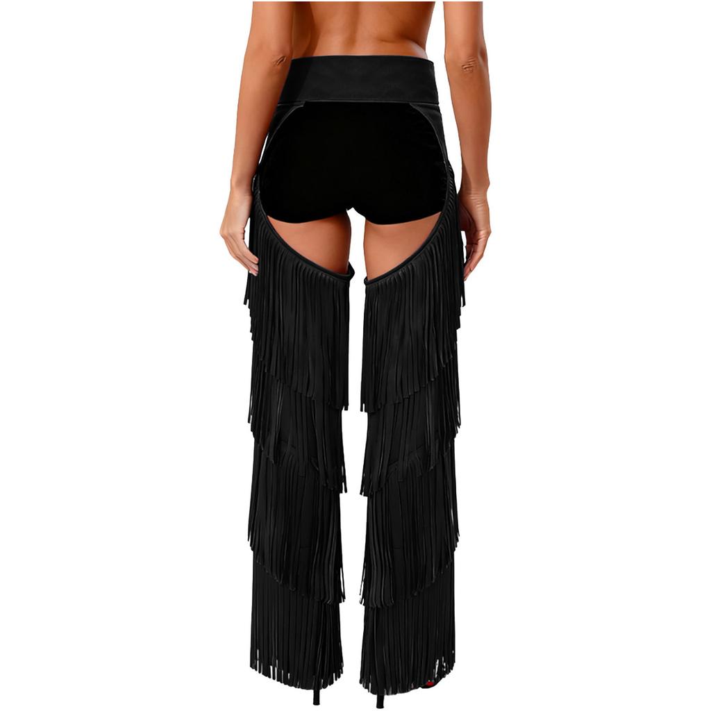 Damskie Westernowe Spodnie Cowgirl z Otwartym Kroczem Warstwowe Frędzle Styl Bez Pośladków Regulowane Klamry Westernowe Spodnie Motocyklowe na Rave Imprezy Tematyczne Boże Narodzenie