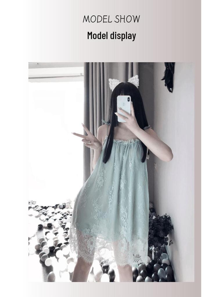 Übergröße Spitzen-Camisole-Nachthemd-Set - Damen Sexy Nachtwäsche