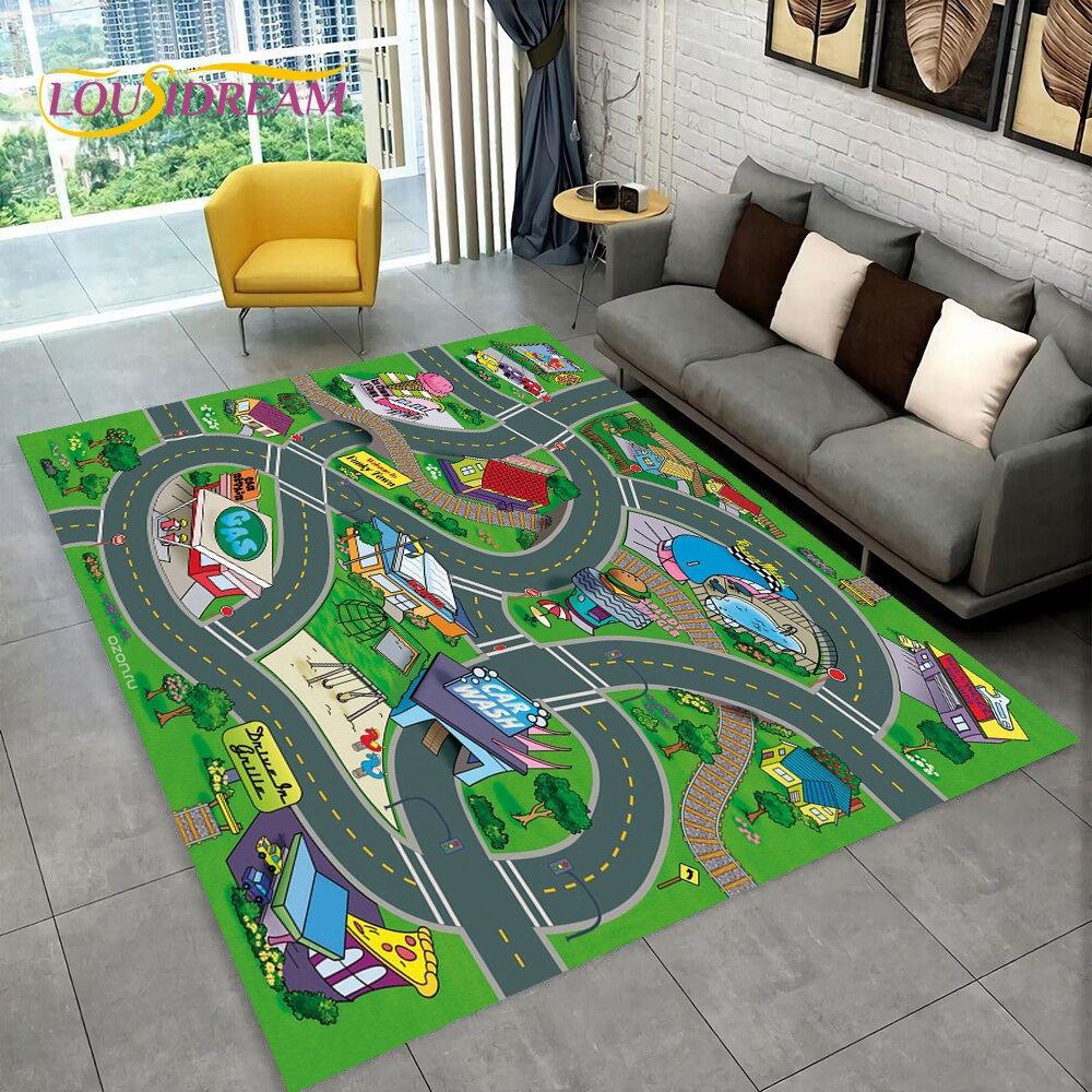 Highway City Child Playmat Large Carpet Rug for Home Living Room Bedroom Sofa Doormat Decor Kid Play Area Rug Non-slip Floor Mat