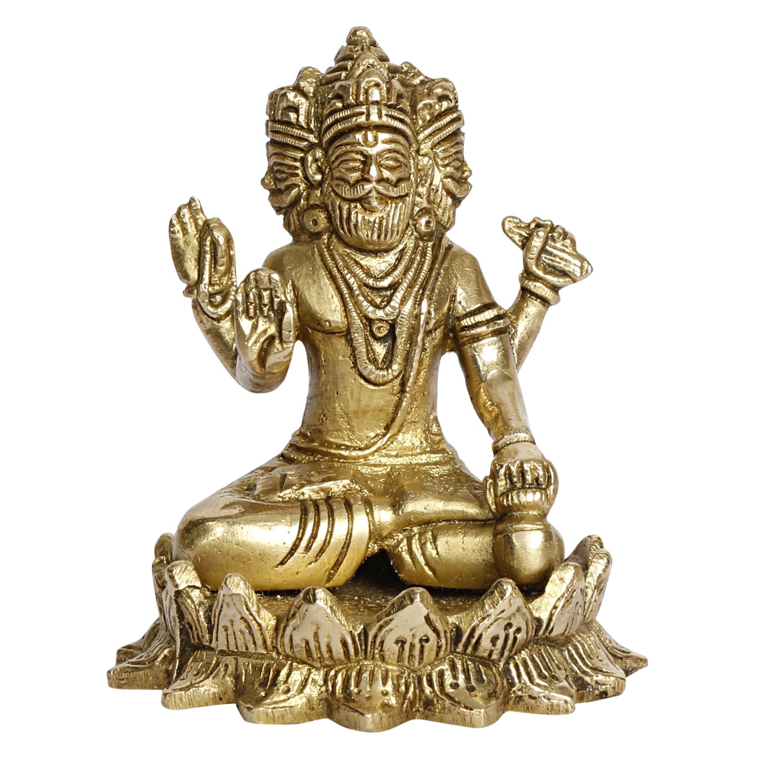 

Gold Brahma In Trimurti Idol Sitting On Lotus Murti, Gold, Brass - 4 Inch