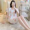 New cotton and silk pajamas women's summer thin two-piece set short-sleeved rayon cotton silk cute loose large size loungewear