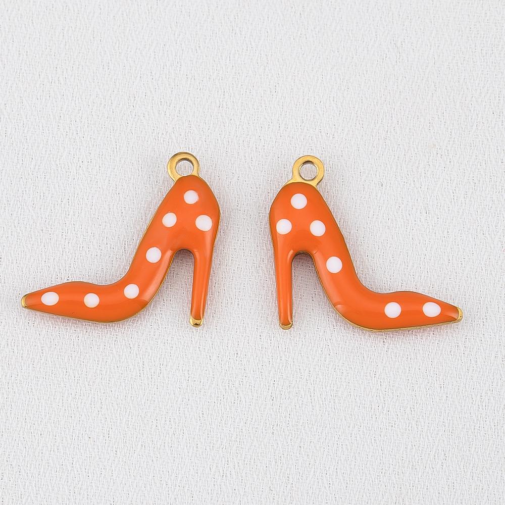 10pcs 304 Stainless Steel Double-Sided Enamel High Heel Pendant With Polka Dots Fashion Versatile DIY Necklace Jewelry Finding