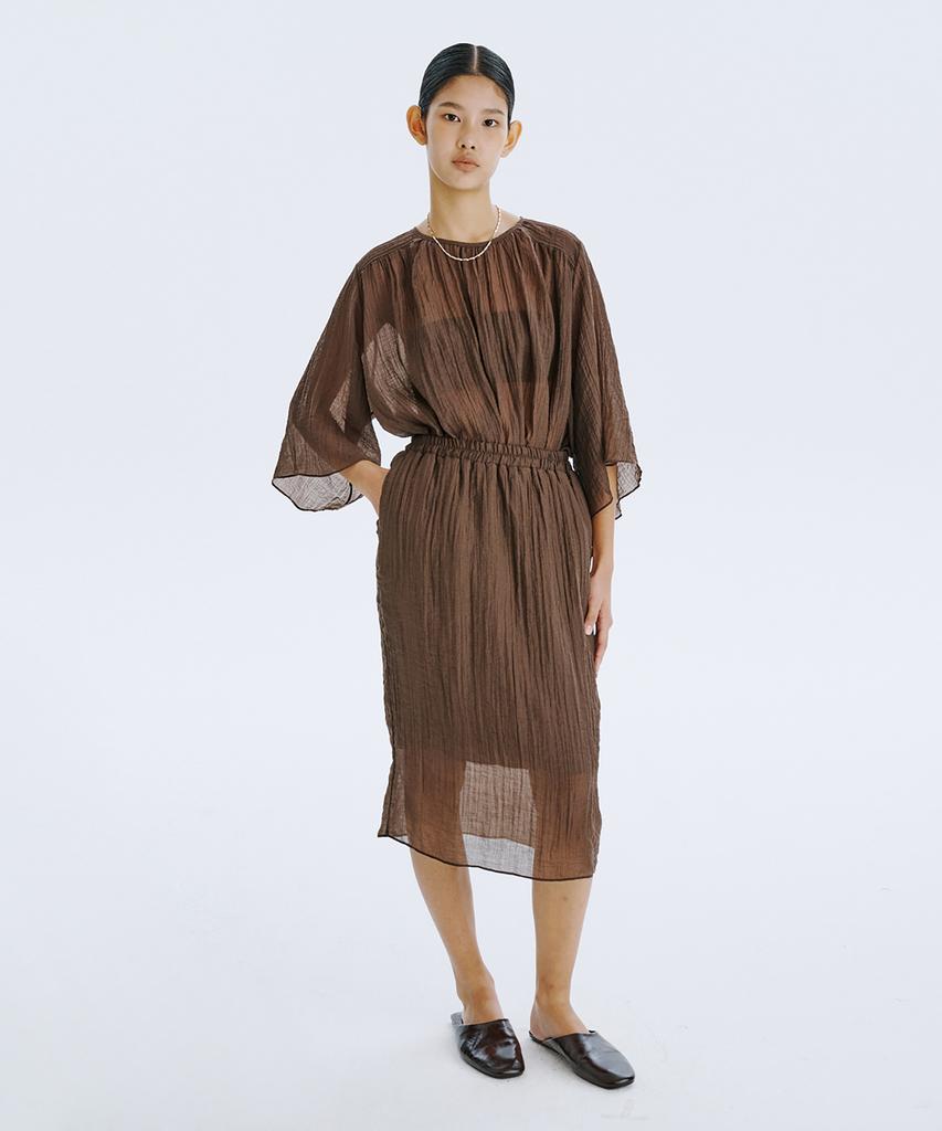 Bundercammer Sheer Banding Skirt_Brown