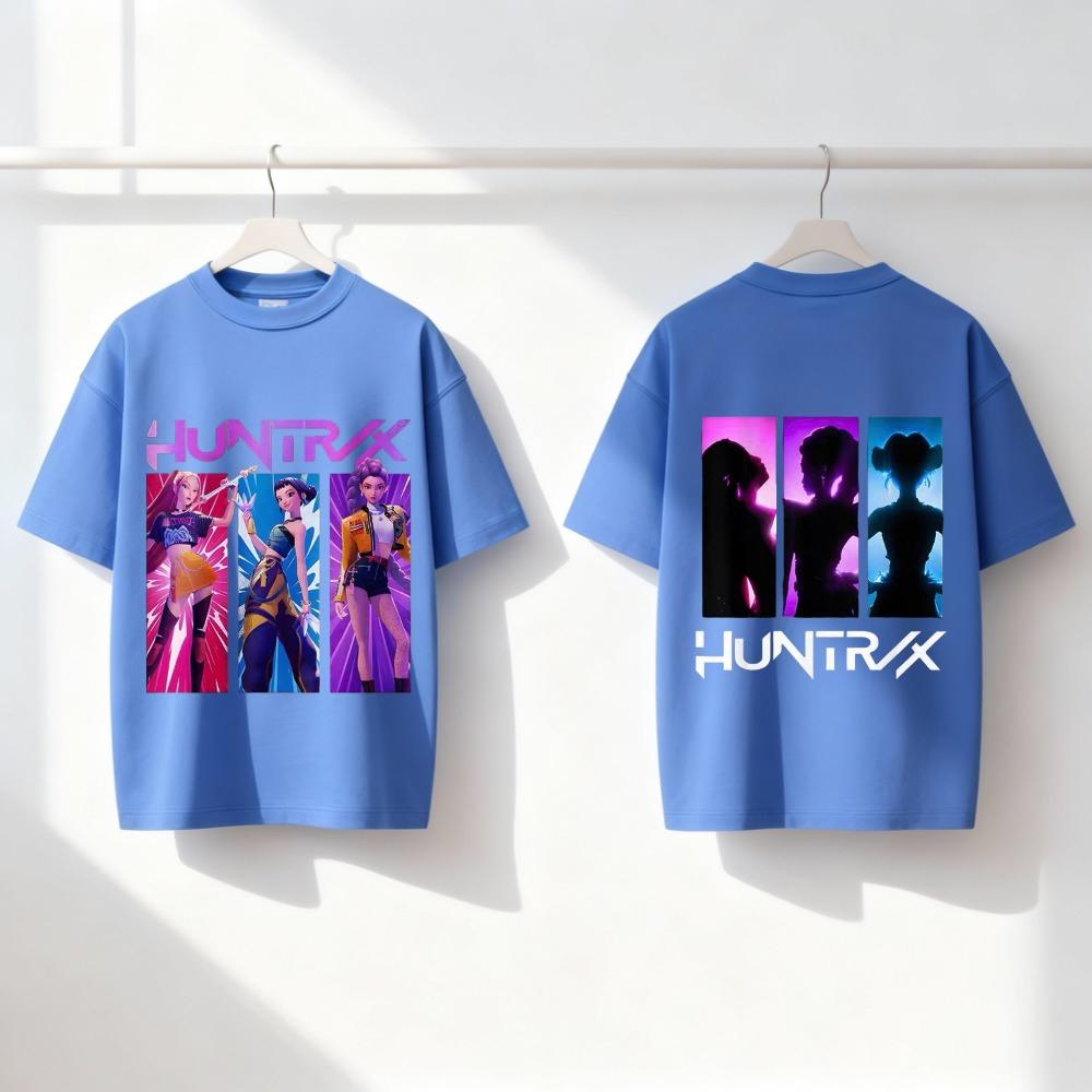 2026 Neue Mädchen Rundhals Kurzarm T-Shirts Doppelseitiges Huntrix Tee Silhouette Print Kinder Sommer Kpop T-Shirts