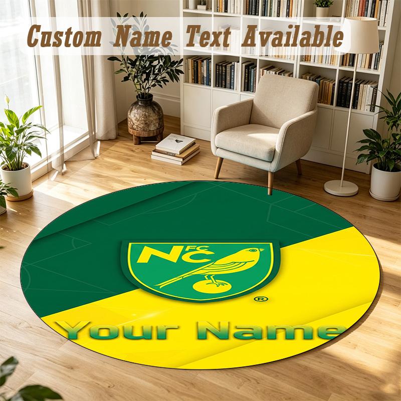 Round Rug Custom NameNorwich City Pattern Non Slip Carpet Home Floor Decor