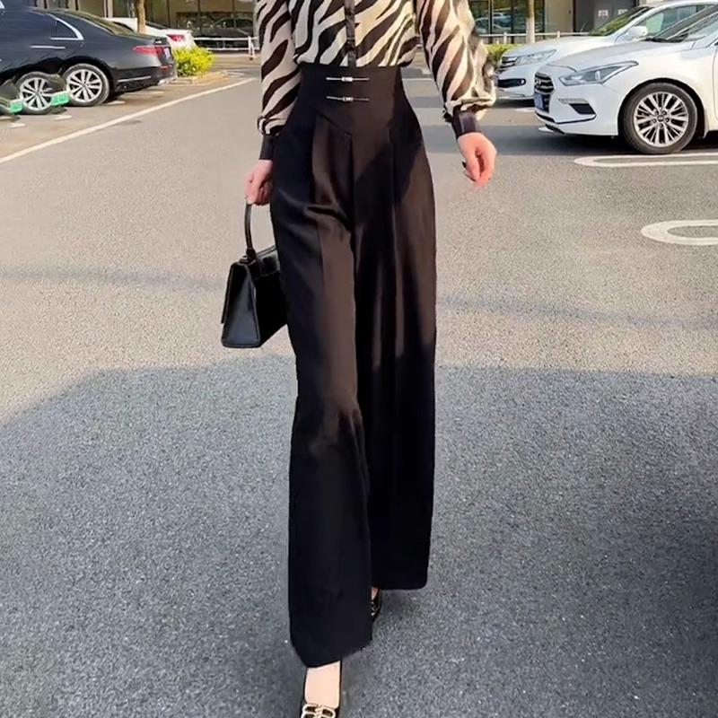 

Женские осенние брюки 2025 года черные широкие: Новый китайский стиль, облегающий крой, прямой крой 27 (Recommended for 95-105 jin) чёрный