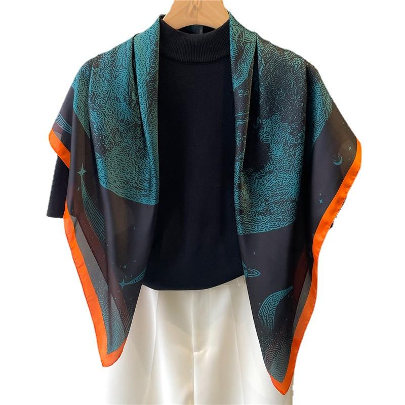 Pattern Temperament Printed Scarf Female Imitation Silk Square Scarf 91cm Travel Sunscreen Decorative Shawl Autumn and Winter Scarf Headscarf