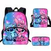 Stitch Kids School Backpack Set Elementary Students Oxford Fabric Ergonomic Design Printed Cartoon 3-Piece Bundle