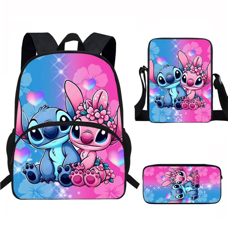 Stitch Kids School Backpack Set Elementary Students Oxford Fabric Ergonomic Design Printed Cartoon 3-Piece Bundle