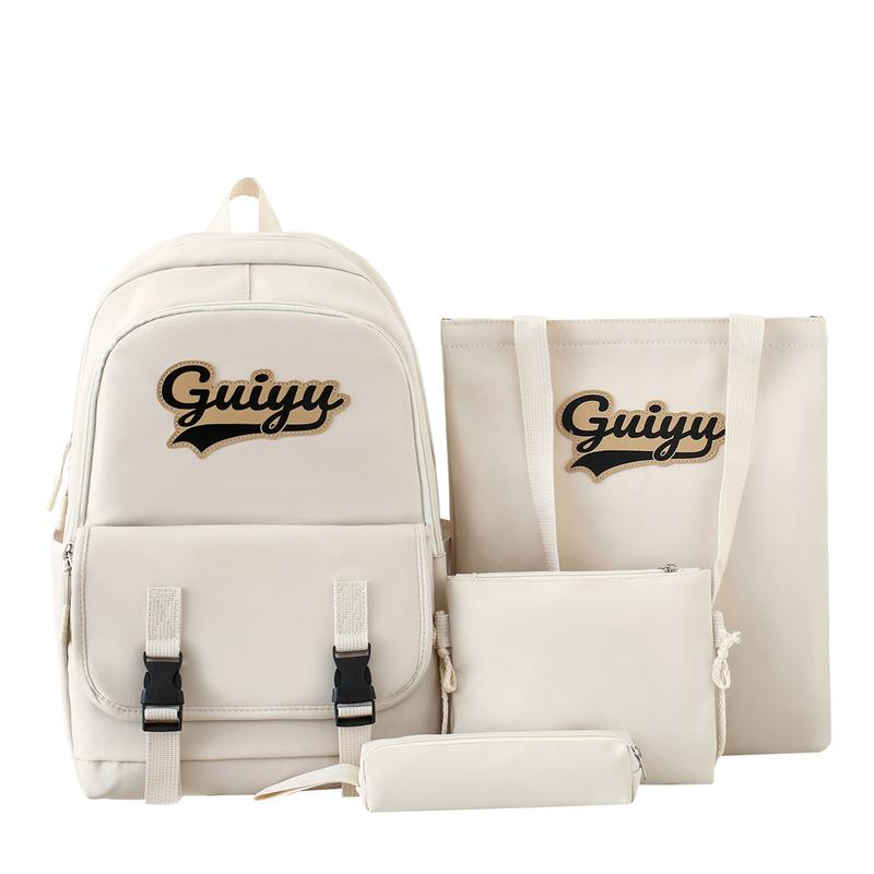 Four-Piece Backpack Set Letter Backpack Senior High School Student Schoolbag Unisex Large Capacity Lightweight Backpack