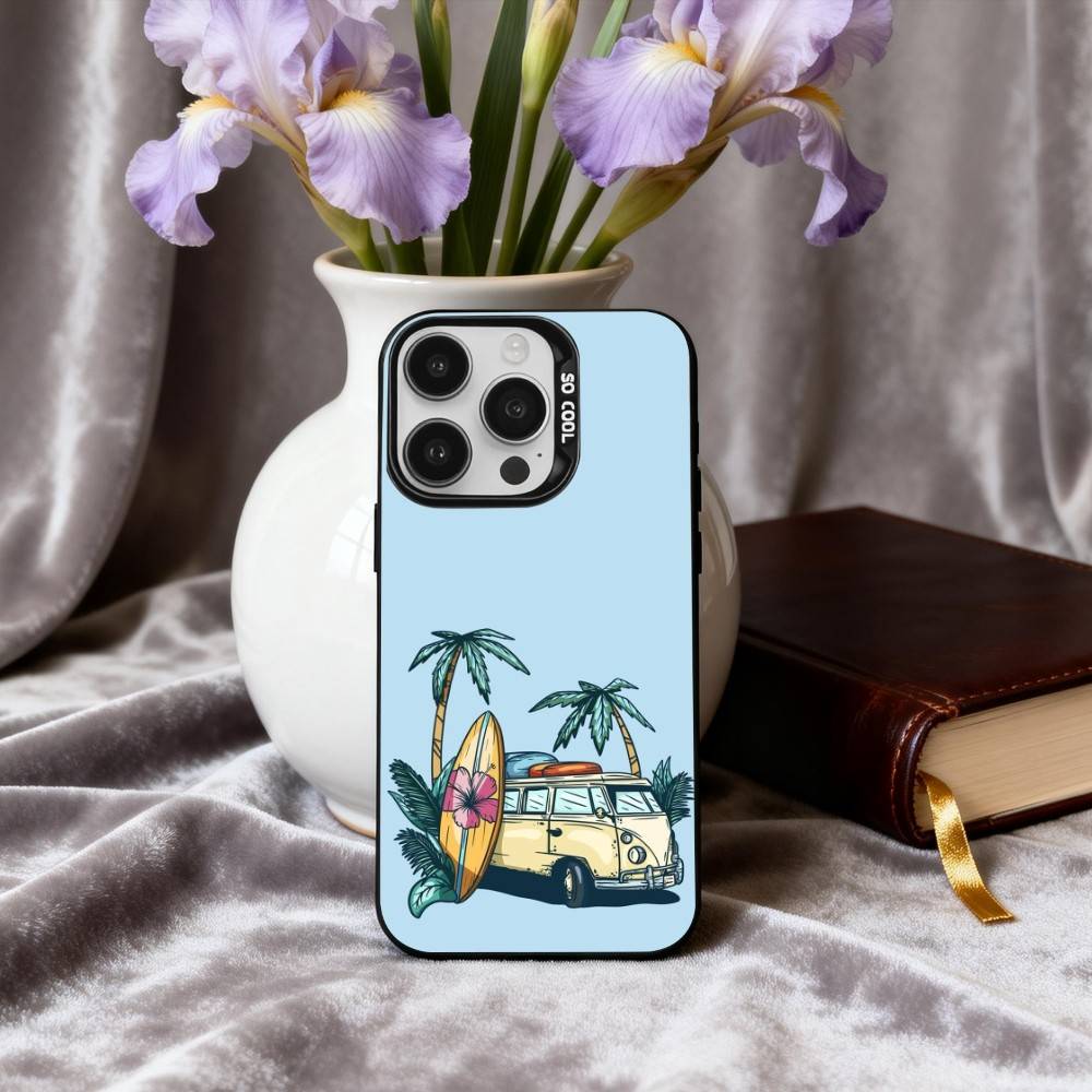 C-Combi Van Surf Art Phone Case For iPhone17,16,15,14,13,12,11 Plus,Pro Max Black Candy silver phone case
