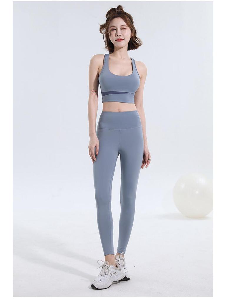 Colorblock High-Waisted Tummy Control Yoga Set: Shockproof Waist-Slimming & Hip-Lifting Nude Feel Outfit