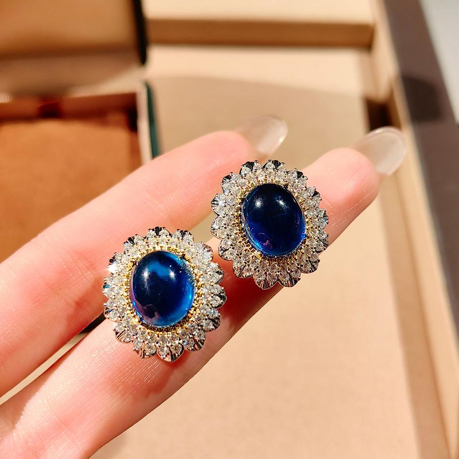 Light Luxury Pigeon Blood Ruby Set Exaggerated Pigeon Egg Zircon Necklace Pendant Colored Treasure Earrings Royal Blue Ring Woman