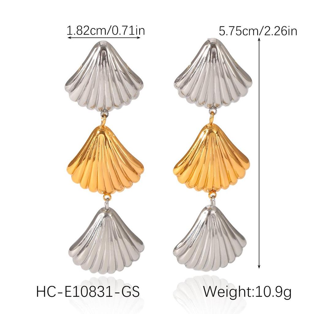 18K Gold Shell Starfish Earrings - European & American Ocean Style, Versatile Colorfast Stainless Steel