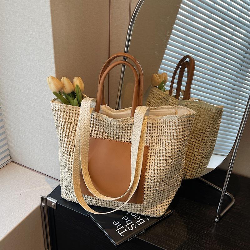

Large capacity woven straw bag women s spring summer new fashion shoulder handbag seaside beach bag