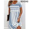 Women Dress Summer Short Sleeve O-Neck Casual Loose A-Line Dress Big Size 3D Striped Printing Elegant Vintage Dresses