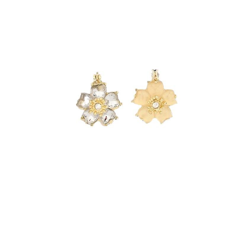 Five-Petal Cat's Eye Zircon Flower Earrings - Double-Sided Lotus Pond Moonlight Design