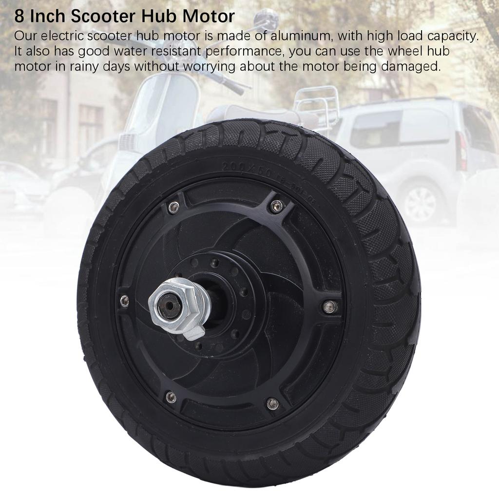 8 Inch Electric Scooter Hub Motor 36V 350W Brushless Hub Motor with Tire 200mm Diameter 45mm Tire Width 70mm Opening Width Double Sided Threaded Shaft