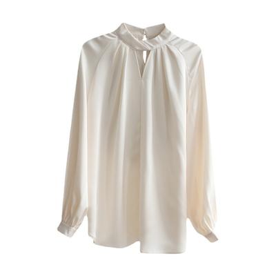 Women's Halter Neck Shirt Early Autumn New Stand Collar Hollow Gentle Niche Puff Sleeve Top