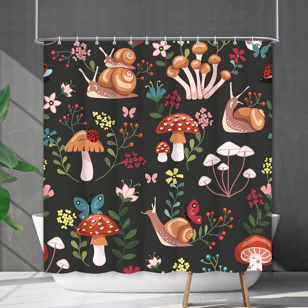 Bathroom Waterproof Curtain Digital Printing Plant Mushroom Shower Curtain Non-Punching Toilet Partition Curtain Shower Cloth