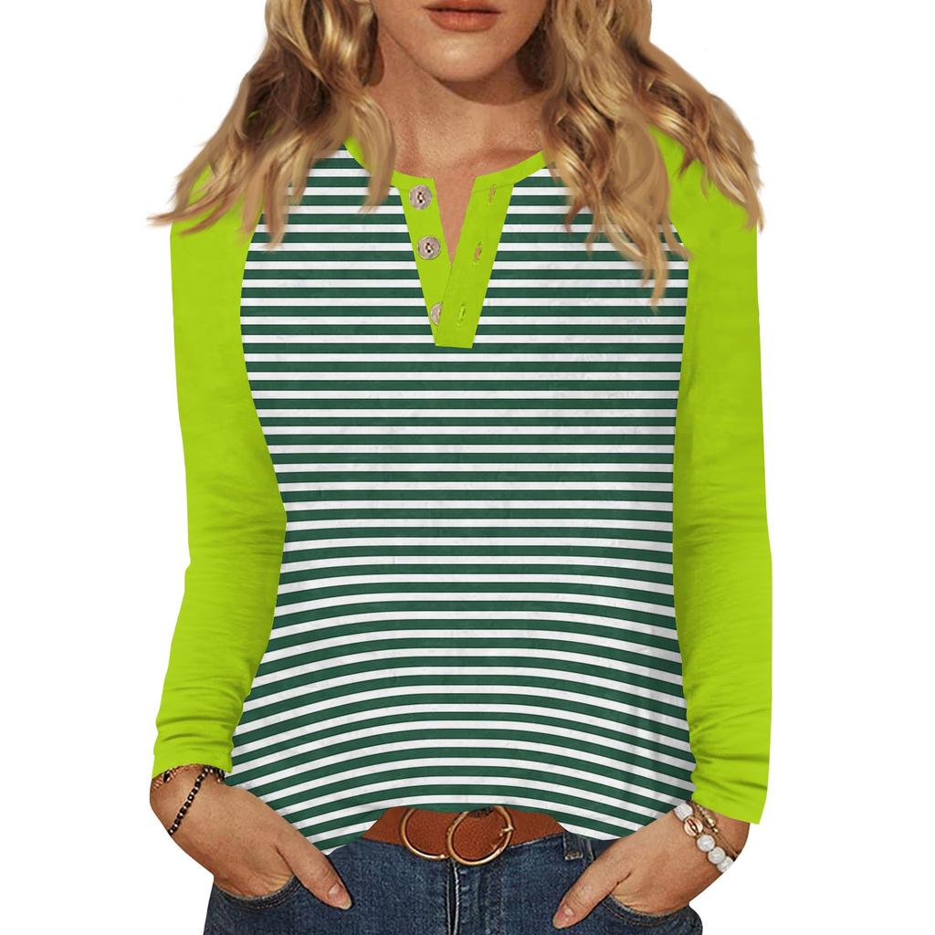 Damen T-Shirt Print Knopf Langarm Täglich Wochenende Mode Basic V-Ausschnitt Regulär Oberteil