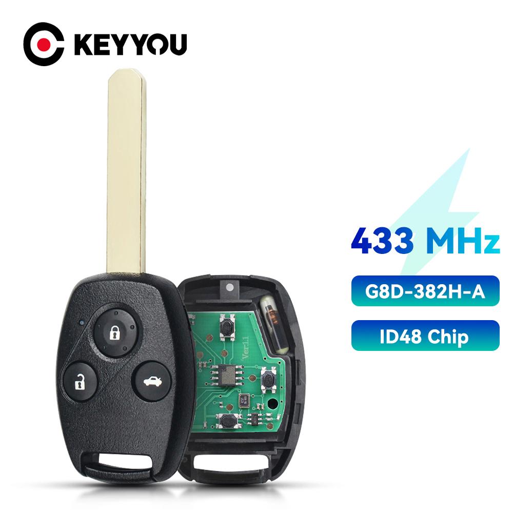 Remote Car ALARM Key Fob For Honda CIVIC S2000 HRV CRV ACC JAZZ 433.92MHz 3 BUTTON G8D-382H-A ID48 Chip