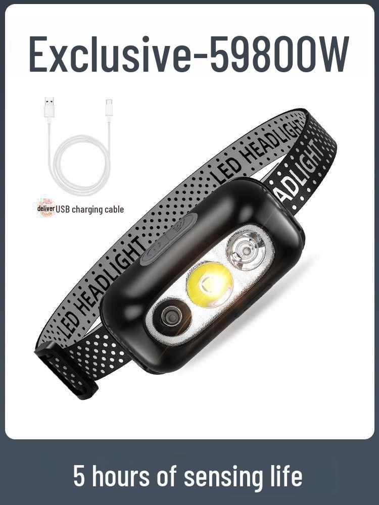 "Rechargeable Super Bright Headlamp for Outdoor Night Fishing - Ultra-Light, Long-Life, Induction-Controlled"