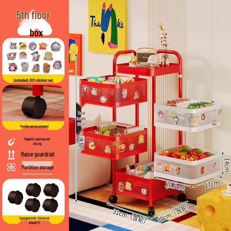 Mobile Floor-standing Storage Rack with Wheels for Bedroom, Living Room, Snacks, Essentials, and Vegetables