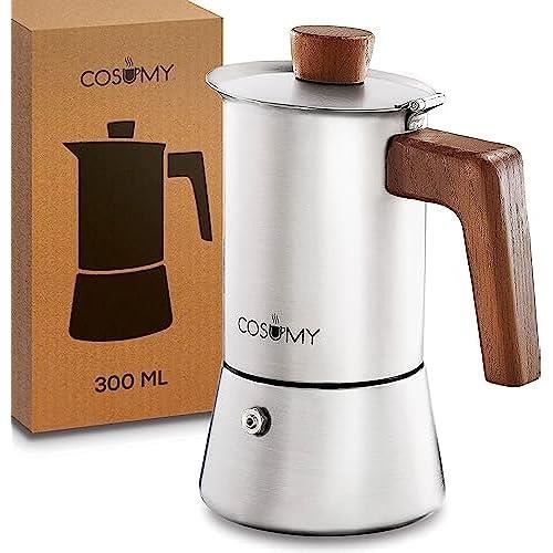 Stainless steel espresso maker - for 6 cups - suitable for induction and all other types of stoves - 300ml c