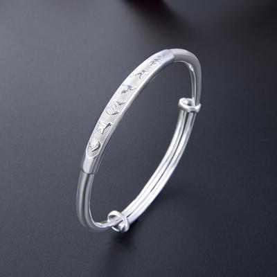 Sechs Zeichen Wahre Worte Reines Silberarmband 999 Silber Ethno-Stil Retro-Schiebestil Glattes, solides Mutterfuß-Silberarmband