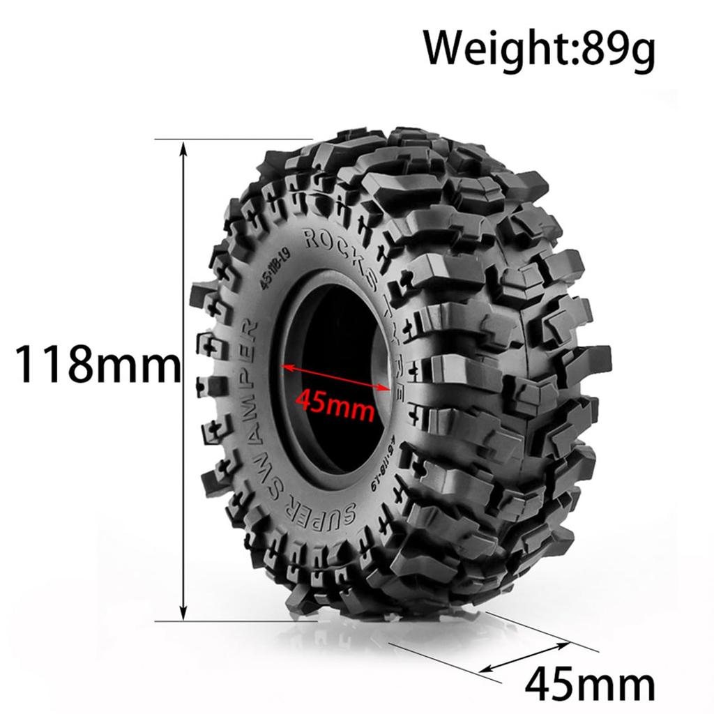 Goolsky Remote Control Crawler Rubber Car Tires 1.9 Inch 11845mm 4pcs Replacement for Trax4 Axial Scx10 Wraith Scx10 Yikong Rgt Wrangler 110 Remote