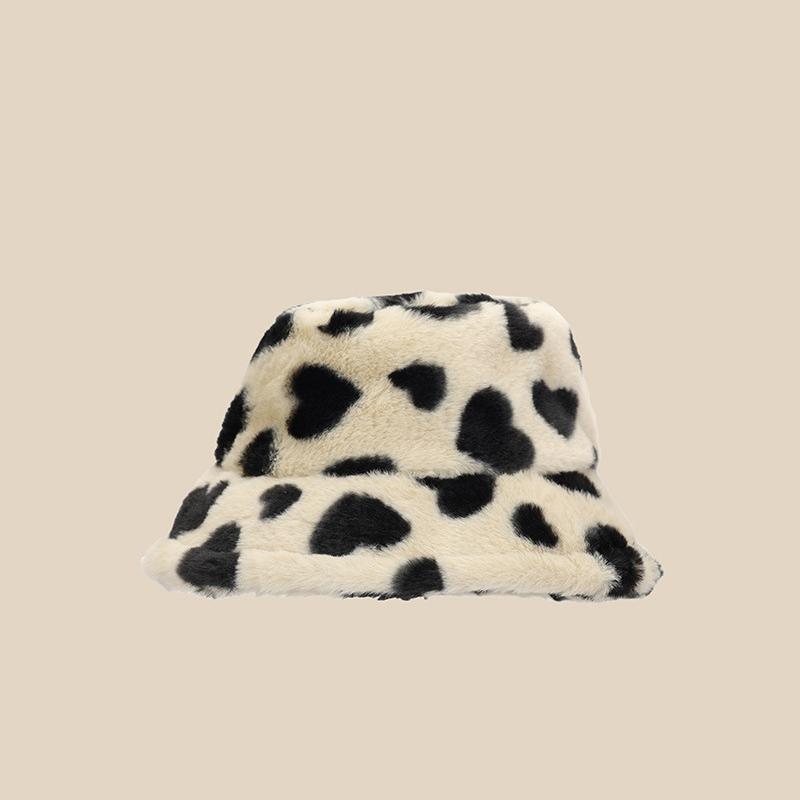 Nouveau Chapeau Seau Fluffy Fausse Fourrure Imprimé Léopard Hiver Femme Luxe Peluche Pêcheur Chapeaux Filles Large Bord Épaissir Froid Casquette Panama M56CM-58CM beige