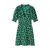 Spring New Women's Clothing European and American Style French Retro Fashion Short-sleeved Slim-fit Printed V-neck Dress
