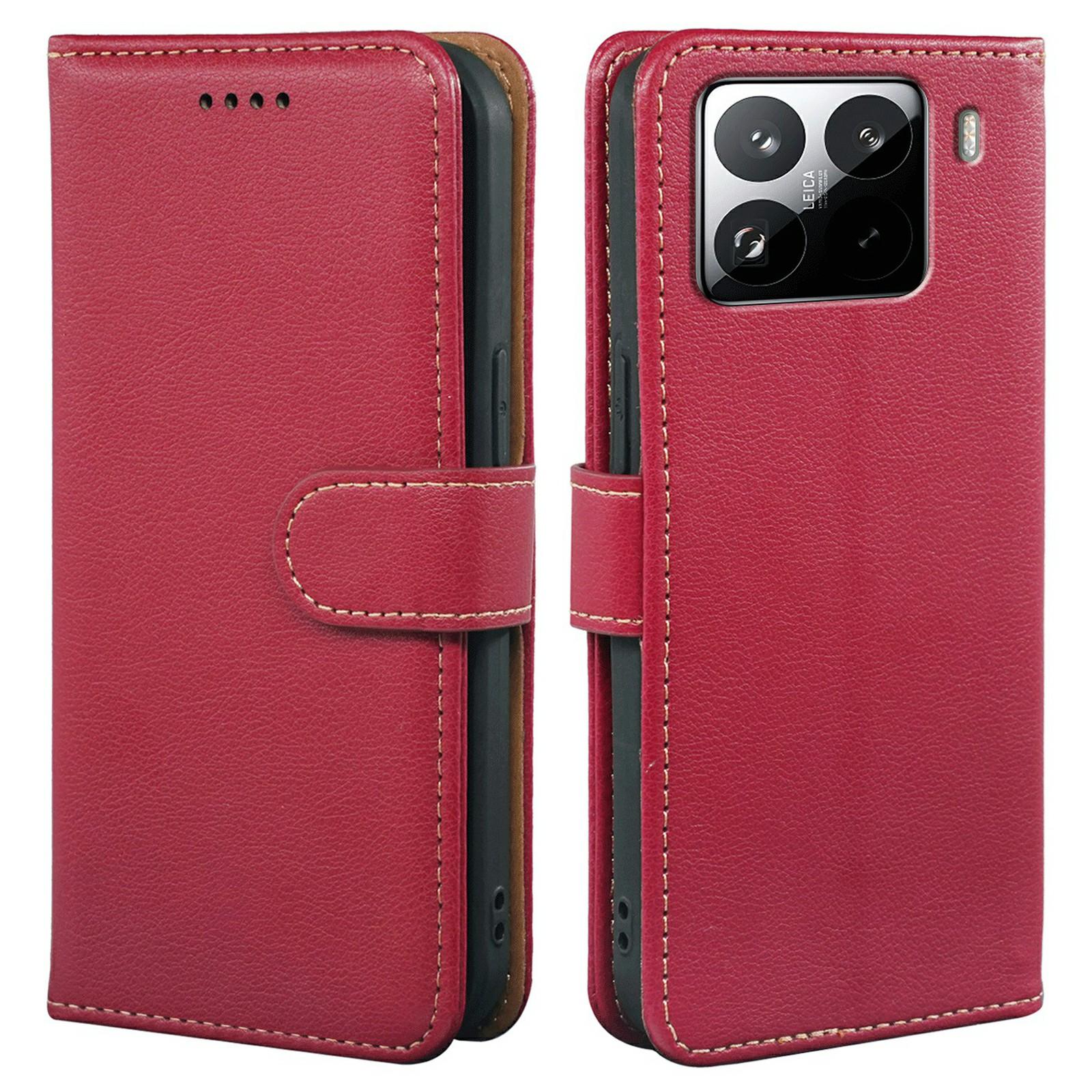 

For Xiaomi 15 Pro Case RFID Blocking Wallet Litchi Texture Leather Phone Cover Magnetic Clasp Red