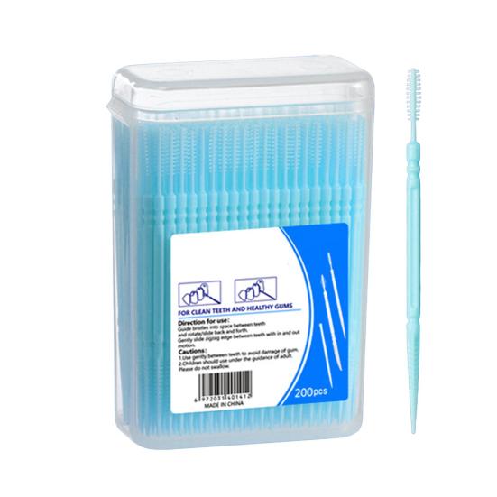 200Pcs/Box Disposable Double-End Toothpick Brush Plastic Interdental Brush Toothpick Dental Plaque Removal Flosser Teeth Cleaning Tools