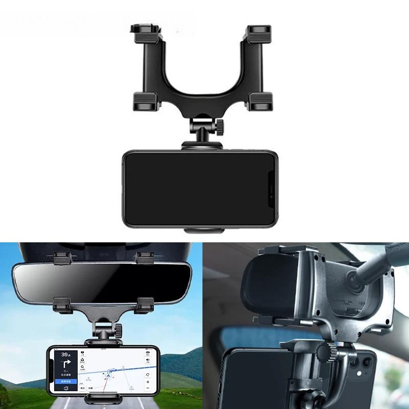 Rearview Mirror Phone Holder for Car Free Rotation Adjustment Phone Mount Stable Gripper Smartphone Navigation Bracket