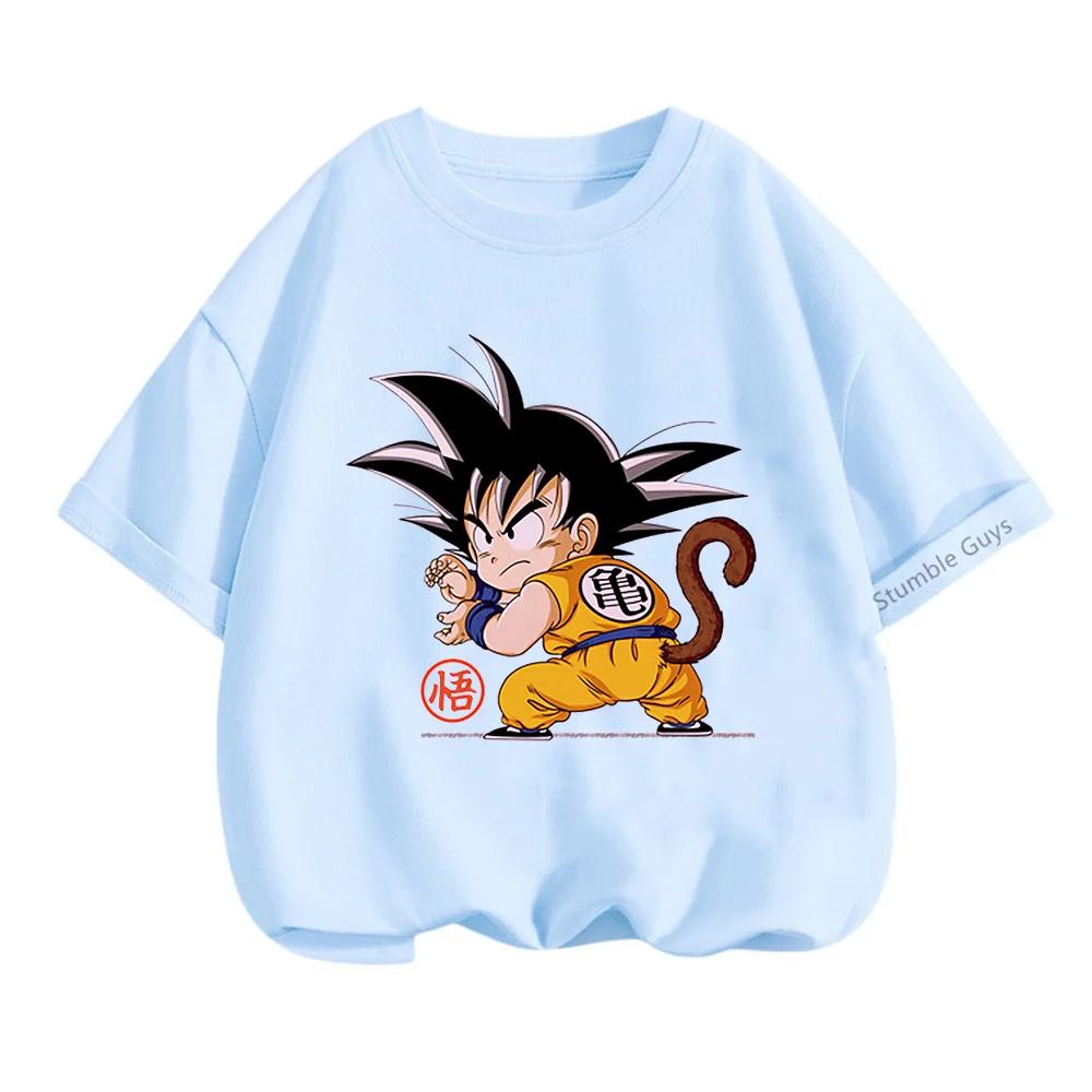 2025 MINISO Summer 4-14 Children  Dragon Ball Z TShirt Son Goku Anime Teen Clothes Fashion Casual T-shirt Boy Clothes Girls Kawaii Kids Tops