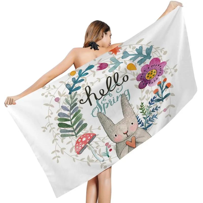 Easter Cartoon Rabbit Beach Towel Cute Animal Plant Quick Dry Bath Towel for Kids Adult Gift Travel Camping Swimming Pool Towels
