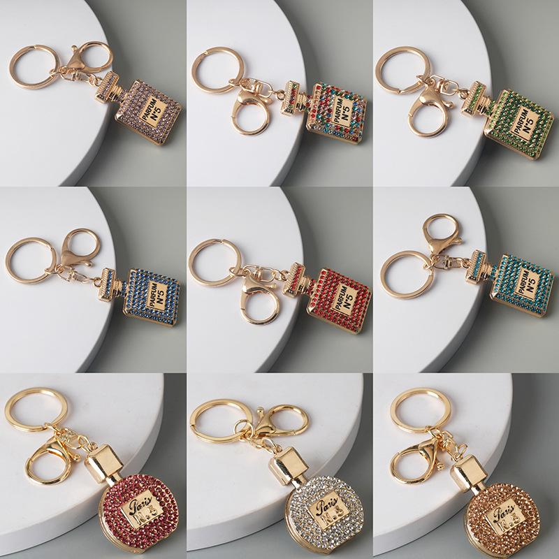 Exquisite Rhinestone-Inlaid Perfume Bottle Pendant Necklace & Car Keychain