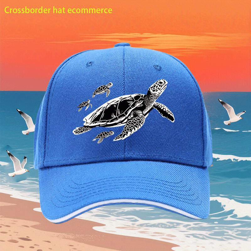 Sea Turtle Family Print Baseball Cap Adjustable Polyester Summer Casual Outdoor Sports Dad Hat
