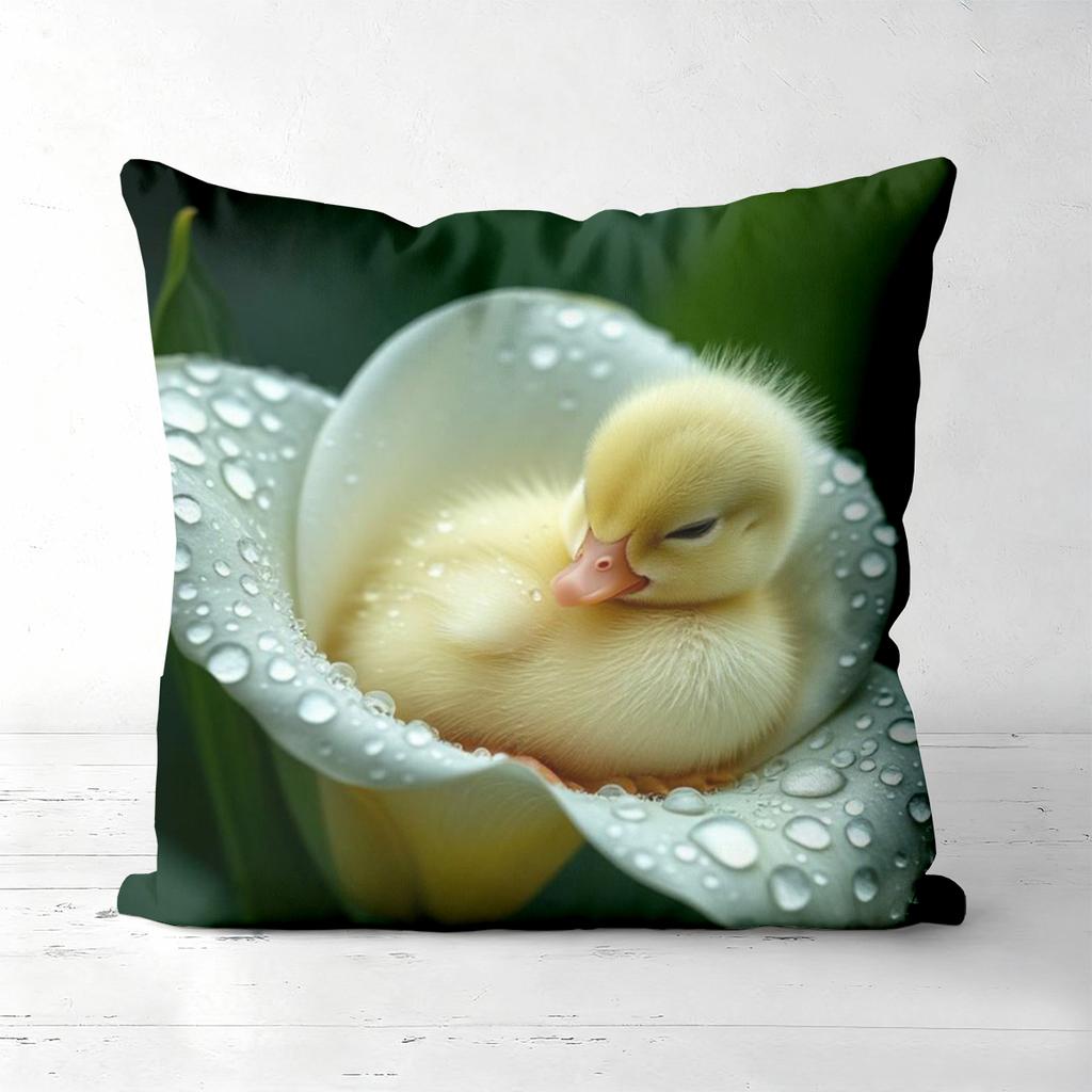 Cute Duckling on Dewy Flower Pattern Cushion Polyester pillowcase, sofa decorative cushion cov Headboard Pillow