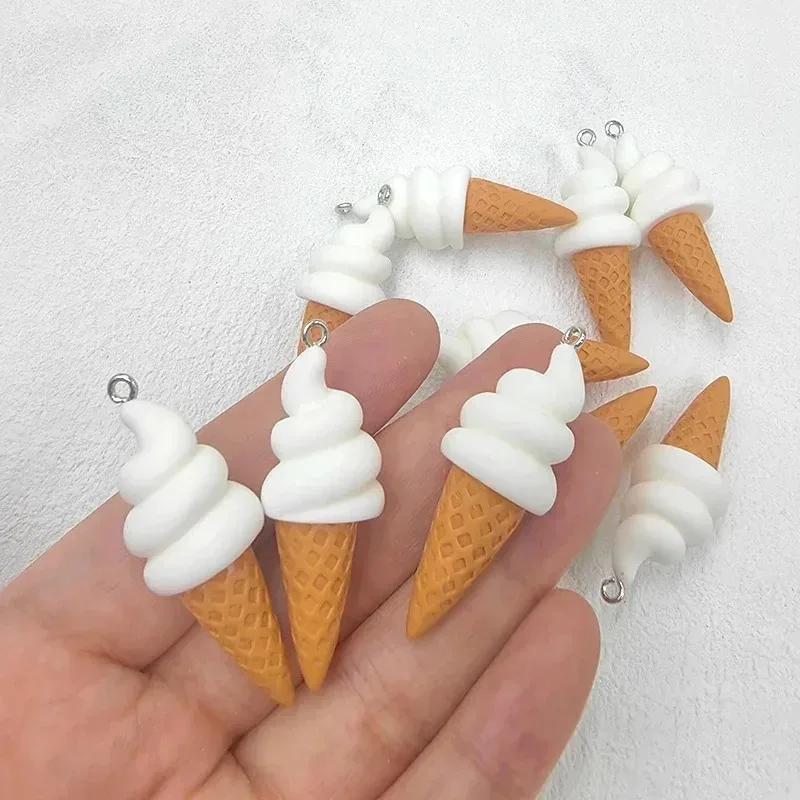 10pcs Kawaii Simulated Food Ice Cream Charms Cute Handmade Resin Pendant Flatback Keychain DIY Jewelry Making Findings