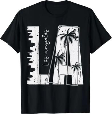 Mens LA Los Angeles Printed Shortsleeved Tshirt Men Women Summer Fashion Vintage Crew Neck Tshirt Top Men Clothing