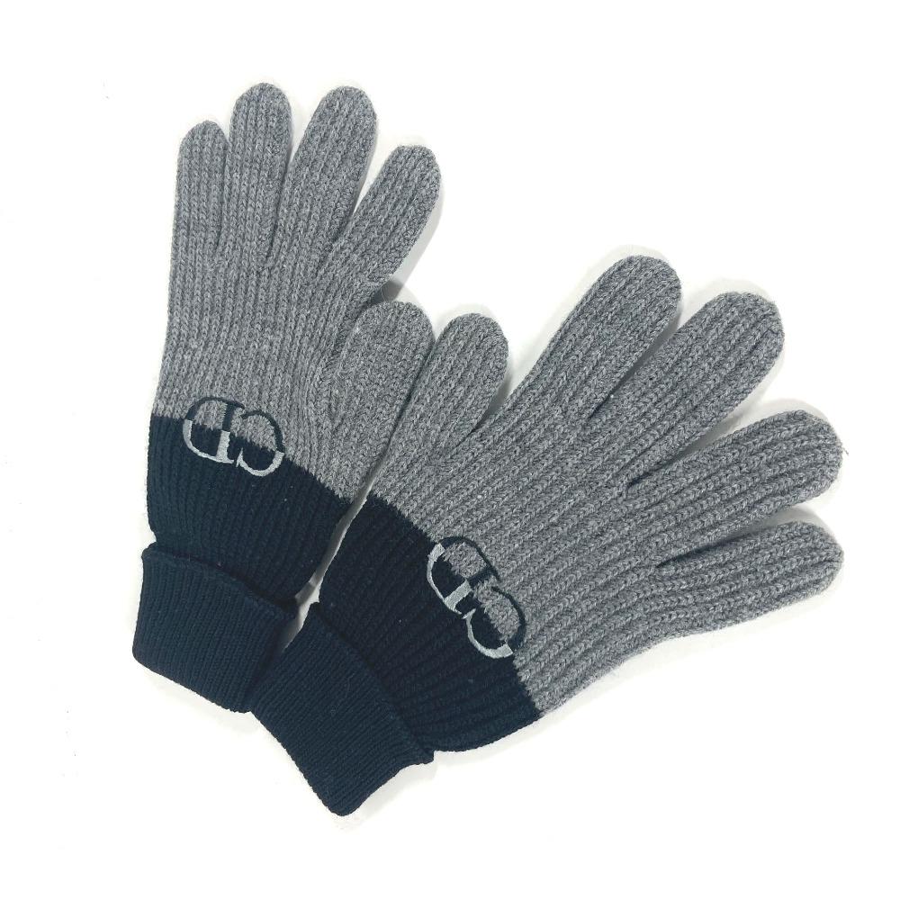 Dior 213MG01AT481 Bicolor CD Logo Gloves Accessories Gloves Wool gray/Black
