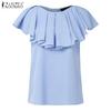 ZANZEA Women Casual Round Neck Short Sleeve Summer Ruffles Blouse