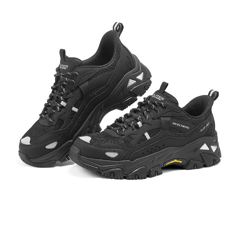 Skechers Men Black Low Top Dad Shoes Slip On Mountain Style Outdoor Fashion Light Cushioning Hiking Anti Slip 237719-BKSL