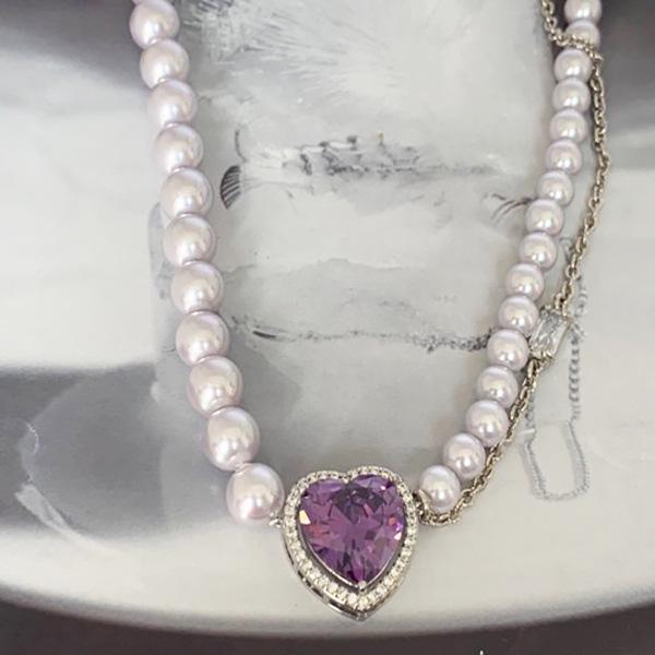 High-End Light Purple Zircon Heart Pendant Necklace